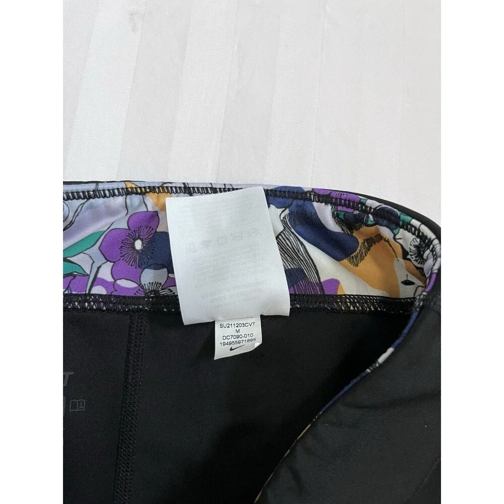 Nike Pro One Girls Youth Medium Floral Leggings Black Purple DC7090-010
